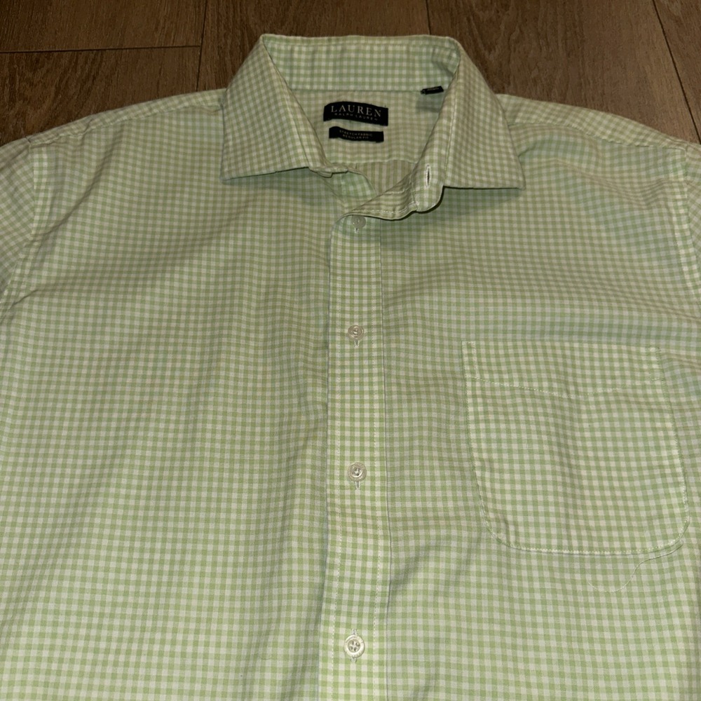 Lauren Ralph Lauren Men's Lime Green Gingham Check LS Button Up Shirt